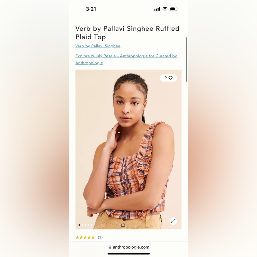 Anthropologie Verb by Pallavi Singhee Ruffled Plaid Top